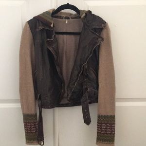 Brown faux leather free people jacket
